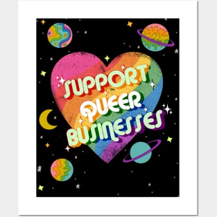 Support queer businesses vintage distressed design with planets Posters and Art